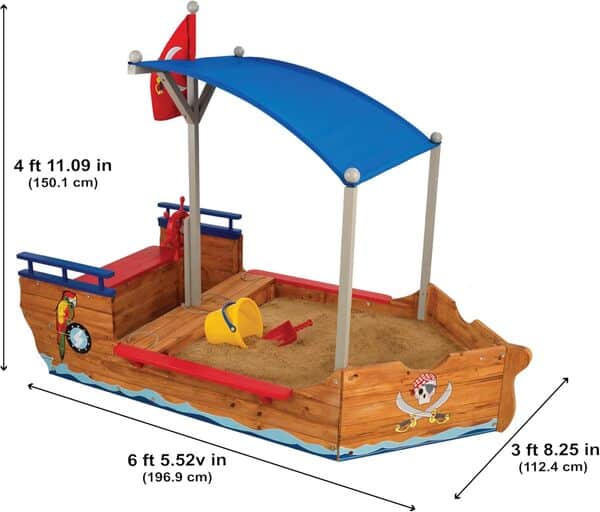KidKraft Bac à Sable Bateau de Pirate en Bois, Jeux d'extérieur pour Enfant, Aire de Jeux, 128