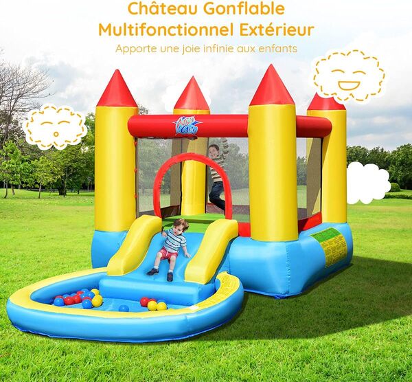 DREAMADE Château Gonflable pour Enfants, Aire de Jeux Gonflable avec Toboggan, Zones de Saut & Piscine, Apparence Mignonne, pour 2 Enfants de 3 à 5 Ans, Capacité de Charge Max 68 KG(sans Souffleur)