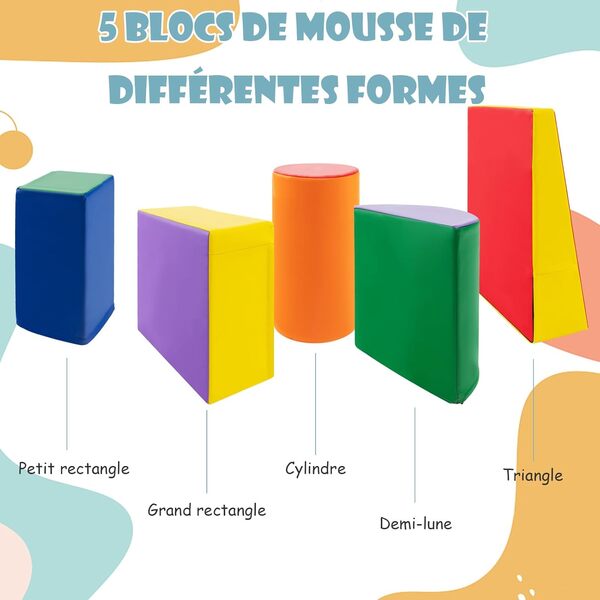 GOPLUS 5 PCS Parcours de Motricité Bébé, Module Motricité en Mousse PU avec Remplissage en EPE, Jouets Éducatifs Convient pour Enfants d'Âge Préscolaire