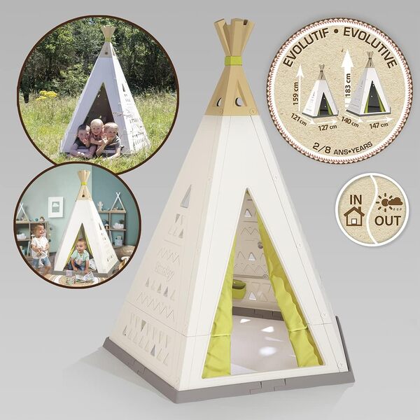 Smoby - Tipi - Utilisation Intérieure ou Extérieure - Taille Adaptable - Bacs de Rangement - Traité Anti-UV - A partir de 2 Ans - Fabrication Française