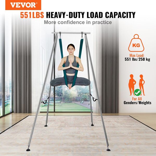 VEVOR Kit Balançoire de Yoga Aérien et Hamac, Support de Yoga Professionnel 295 cm de Hauteur, Hamac de 6 m, Capacité de Charge Maximale de 250 kg, pour Fitness Musculation Pilates Gym Maison Vert