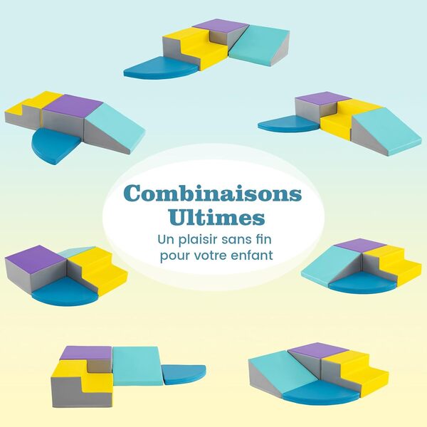 COSTWAY 4PCS Parcours Motricité Bébé en Mousse EPE avec Housse en PU, Module Motricité Bébé avec Toboggan & Différentes Formes, Jouets Éducatifs Colorée pour Ramper pour Enfants d'Âge Préscolaire