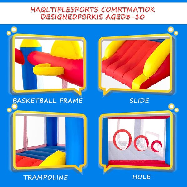 Ballsea- Château Gonflable avec Souffleur, Tissu Oxford Extra épais Cousu pour la Durabilité, Chateau Gonflable Interieur Convient Aux fêtes d'enfants de 3 à 8 Ans, Plein d'amusement
