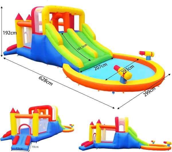 Ballsea Château Gonflable pour Enfants avec soufflerie, Toboggan Sec/Toboggan Aquatique, capacité 6 enfants/200kg, L6.28 x L2.93 x H1.95m