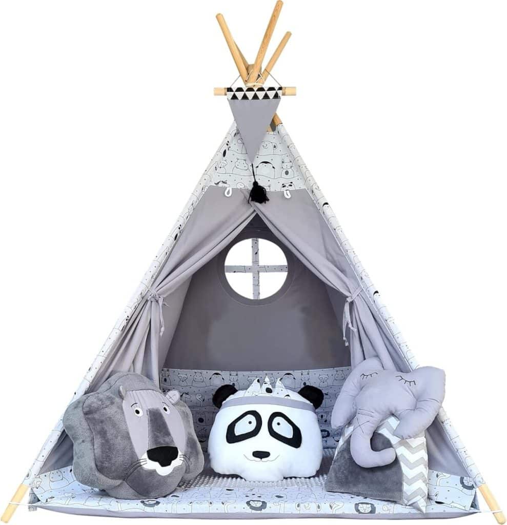 Test de la tente tipi Izabell Safari Gris pour enfants