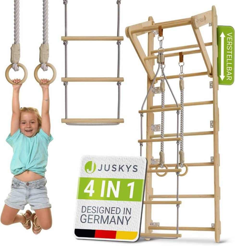 Test du mur d'escalade Juskys pour enfants avec barre et anneaux
