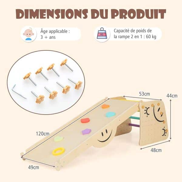 GOPLUS Jeu Escalade Enfant Montesori en Boisa Marchepied, Échelle et Rampe d'escalade réversible, Toboggan, Bascule, Tabouret Enfant pour 1 Ans+ Charge 60KG