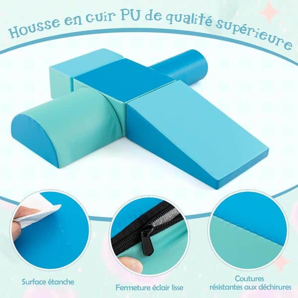 COSTWAY 5PCS Parcours Motricité Bébé en Mousse avec Housse en PU, Module Motricité Bébé avec Fermeture Clair & Formes Différentes, Jouets Éducatifs pour Ramper Grimper pour Enfants d'Âge Préscolaire…