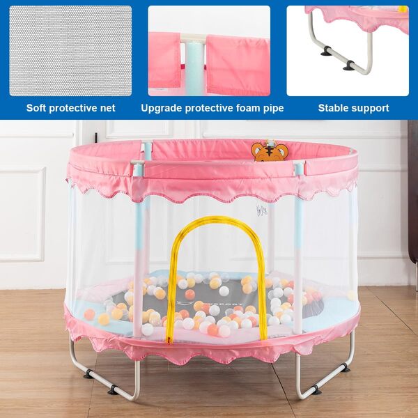 K IKIDO-Trampoline d'intérieur avec Filet, Coussin rebondissant, Protection des Bords, pour Enfants à partir de 2 Ans – Trampoline de Jardin pour Enfants