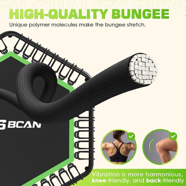 Trampolin Mini BCAN, Capacité Max 200 kg/250 kg, Ø 130 cm/Ø 123 cm Trampolin de Fitness avec élastique, poignée en Mousse réglable, Rebond d'entraînement Stable&Silencieux pour Enfants&Adultes