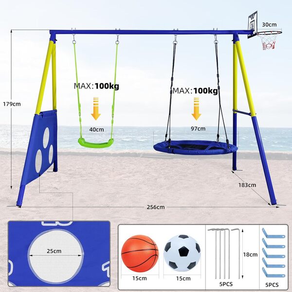 CCLIFE Portique Balancoire Enfant Exterieur Max.200kg Multifonctionnelle 4-en-1 Cadre de Support avec 2 Balançoires