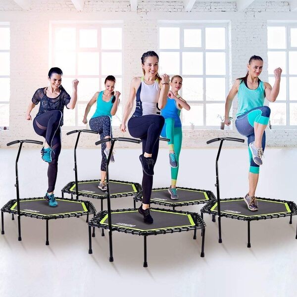ONETWOFIT Mini Trampoline de Fitness Silencieux de 114,3 cm/121,9 cm/129,5 cm avec poignée réglable pour Fitness Trampoline de Fitness rebondisseur Saut Cardio entraînement pour Adultes ou Enfants