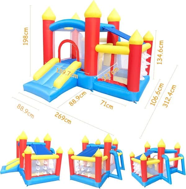 Ballsea Château Gonflable avec Souffleur, Château Gonflable Intérieur/Extérieur pour Enfants de 3 à 8 Ans, Meilleur Cadeau de Vacances/Anniversaire pour Enfants 312 x 272 x 200 cm