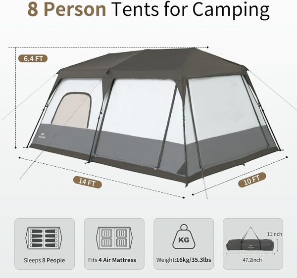 Naturehike Tente de Camping Pop-up Imperméable Coupe-Vent Protection Solaire 4 Saisons Facile à Monter pour L'extérieur/Le Sac à Dos/Les Festivals