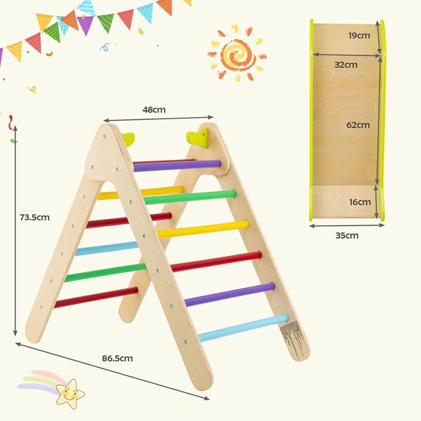 GOPLUS 2 en 1 Triangle Escalade Montessori Enfants avec Rampe, Toboggan, Échelle Escalade,Jeux Montessori 1 Ans+ Charge 60KG,Aire de Jeux pour Bébé et Tout-Petit(Multicolore)