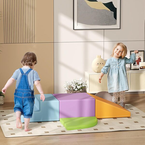 HOMCOM 4 Blocs de Construction XL - modules de motricité - Jouets éducatifs - Parcours motricité Enfant Mousse EPE polyuréthane, Vert, Orange Clair, Violet Clair, Bleu Clair
