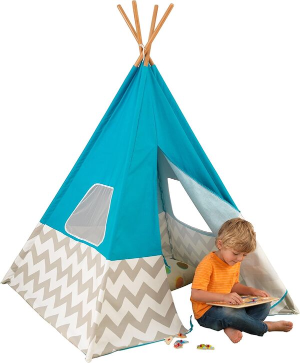 KidKraft Tipi Enfant Turquoise en Bois et Toile, Tente pour Enfants, Tente de Jeu intérieure et extérieure, Jouet Enfant dès 3 Ans, 00223
