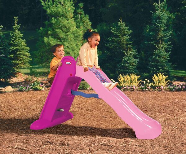 Little Tikes Easy Store Grand Toboggan- Ensemble de Jeu pour un Usage Intérieure ou Extérieure - Durable, Stable, Sans Danger pour les Enfants - Se Plie pour un Voyage et un Rangement Facile - Rose