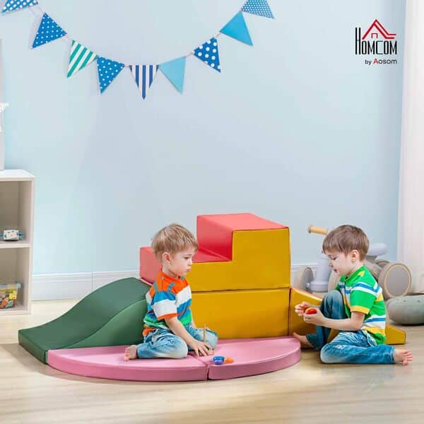 HOMCOM Parcours motricité bébé 6PCS, Module motricité bébé en Mousse EPE avec Housse en revêtement synthétique, Blocs Mousse de Construction, Jouets éducatifs Enfants d'âge préscolaire, Multicolore