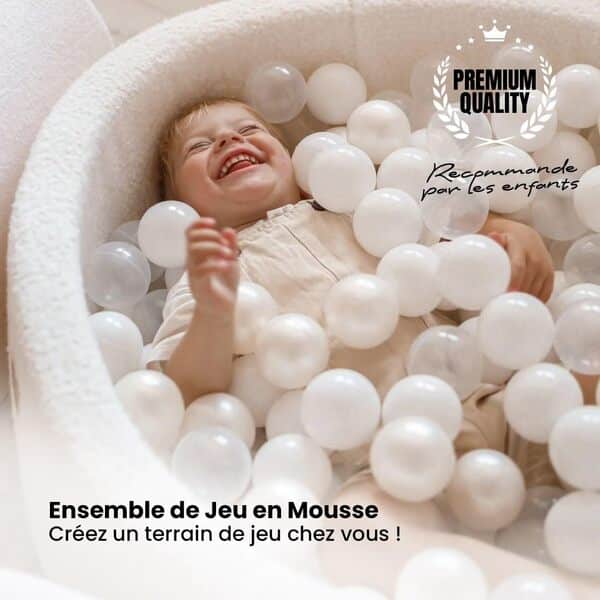 MEOWBABY Blocs d'escalade en Mousse Souple avec Piscine à Balles de 90x30 cm et 200 Balles - Aire de Jeu Intérieure pour Bébés et Tout-Petits - Résistant, Léger, Blanc: Tout Blanc