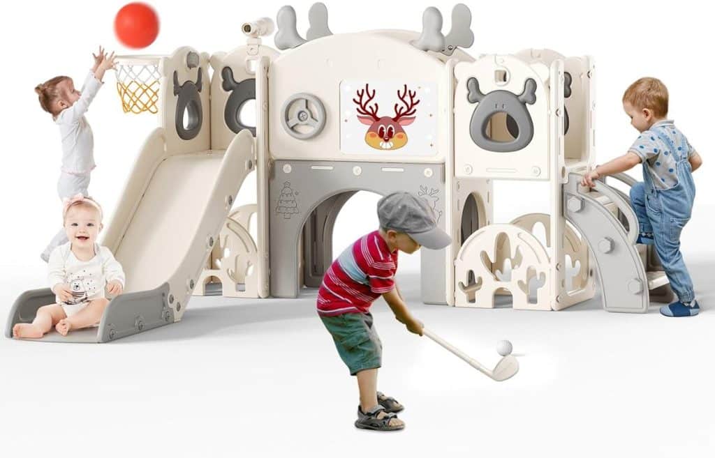 Test du toboggan 7 en 1 Krovtoy pour tout-petits : thème élan de Noël