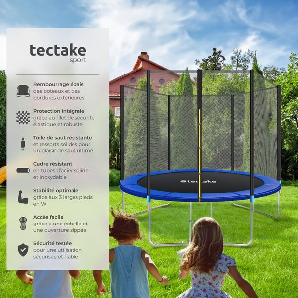 tectake® Trampoline de Jardin Extérieur Trampoline Rond avec Échelle, Filet de Protection & Tour rembourré, Enfants Adultes Certifié GS pour Une Sécurité Maximale - Diverses Tailles