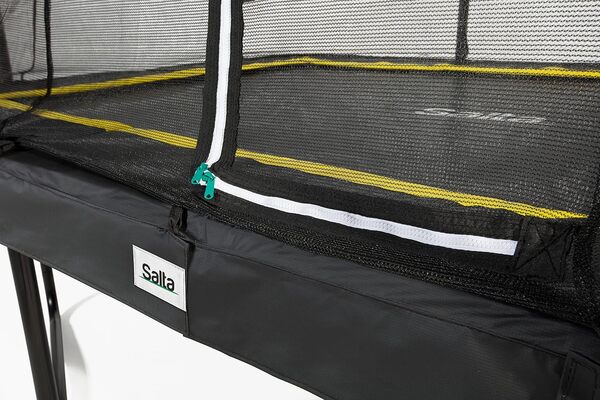 Salta Comfort Edition Trampoline d'extérieur, 214 x 153/305 x 214/366 x 244 cm, certifié TÜV, Noir/Vert/Rose, kit avec Tapis de Saut, Filet de sécurité, Ressorts galvanisés, Housse de Bord