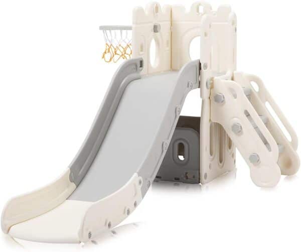 Baby Vivo Toboggan Enfant Aire de jeux Jeu d'Extérieur et à l'Intérieur pour Enfants Jardin Royaume en Gris/Beige