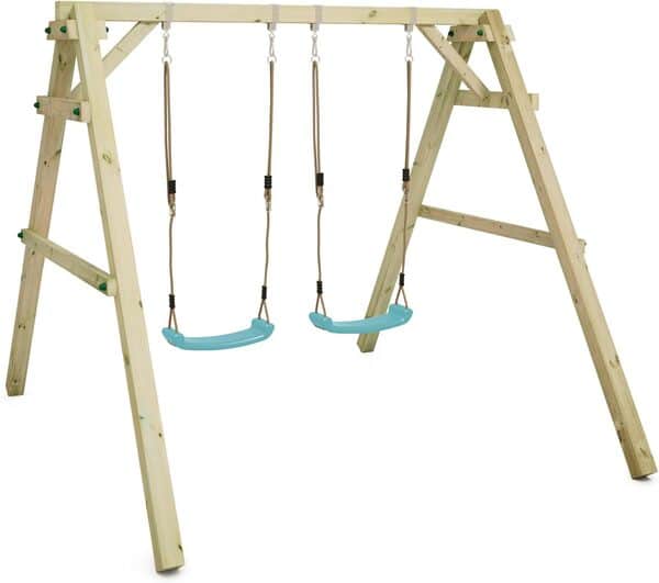 WICKEY Balançoire pour Enfants Sky Dancer Prime - Balançoire Vert Pomme & châssis en Bois, portique de balançoire extérieur, balançoire Double, balançoire en Bois pour Enfants dans Le Jardin