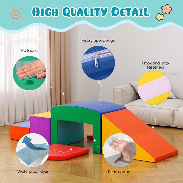 Lischwert Jouets d'escalade,Mousse Blocs de Construction Jouets éducatifs, Parcours motricité bébé 6 Briques géantes en Mousse Jeu de Construction de châteaupour Tout-Petits Bébé 1 Ans+, Multicolore