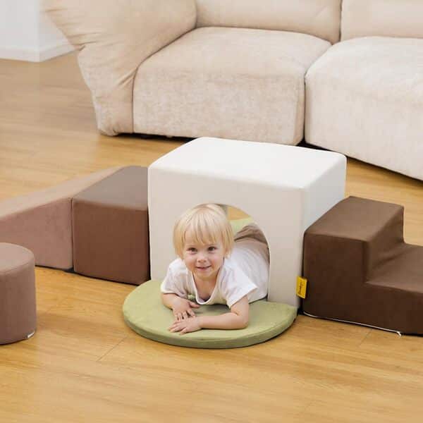 BanaSuper Blocs Mousse Éducatifs Modulables | Jeu de Motricité Intérieure pour Enfants | Parcours Motricité | Structure d'escalade Antidérapante | Design Lavable & Sécurité Renforcée (Gris)