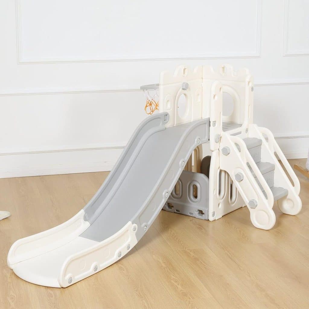 Test du toboggan Baby Vivo : aire de jeux gris/beige