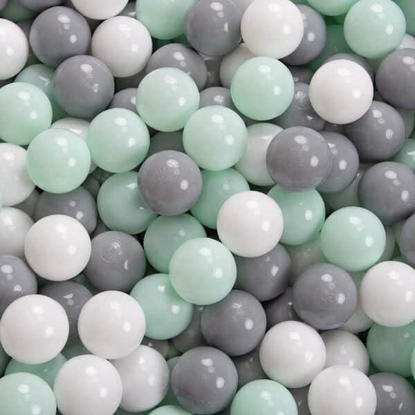 KiddyMoon Velvet Aire De Jeux en Mousse avec Rond Piscine À Balles (300 Balles) Fosses À Boules pour Enfants Jouets Parcours Obstacles, Beige Sableux: Blanc/Gris/Menthe