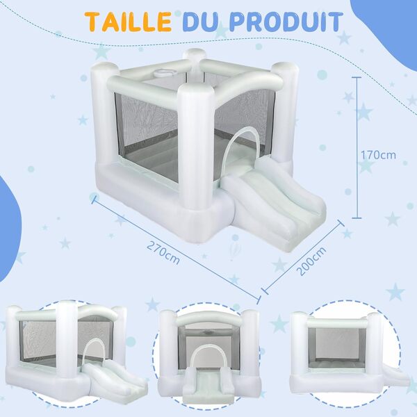 LEADZM Château Gonflable avec Souffleur, Toboggan et Trampoline, Aire de Jeux Extérieure/Intérieure Couleur Macaron, Structure Gonflable pour Enfants de 3 à 10 Ans, 270x200x170cm