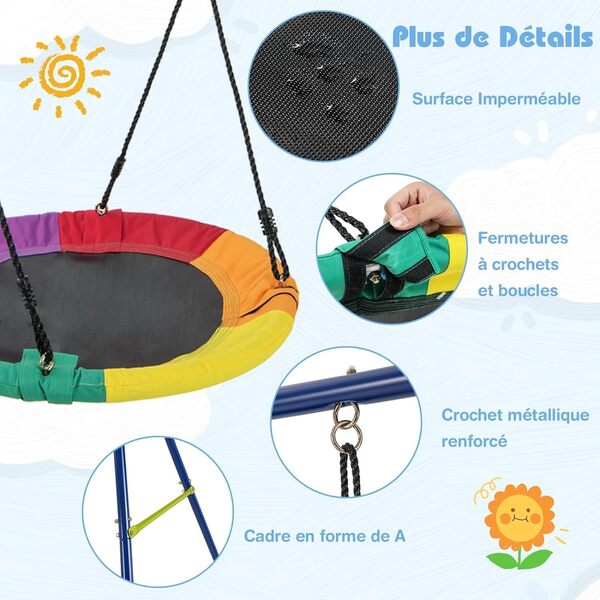 GOPLUS 4 en 1 Balançoire Extérieur, Portique et Balançoire Support de Nid d’Oiseau Extra-Large Panier de Basket Balancoires 2 Places Toboggan pour Enfants de 3-12 Ans dans Jardin, Parc