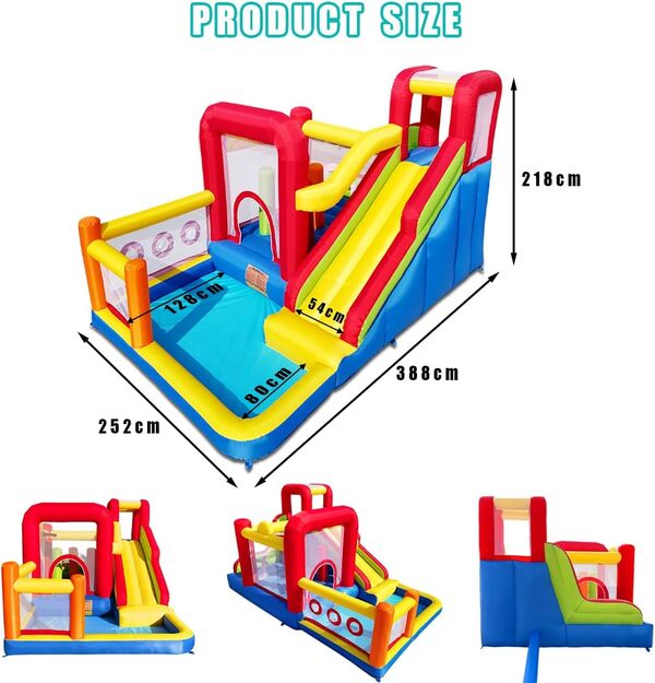 Château Gonflable pour Enfants avec souffleur - Multifonctionnel, Filet de sécurité, sûr et Durable, Parfait pour Toute Saison, pour Une Utilisation intérieure/extérieure