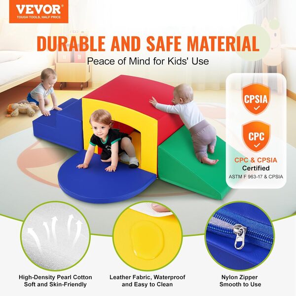 VEVOR Jouets d'escalade pour Tout-Petits d'intérieur, 5PCS, équipement de Jeu Escalade, rampement et Tunnel, en Mousse, Labyrinthe de Tunnel avec escaliers et Rampe, pour Enfants d'âge préscolaire