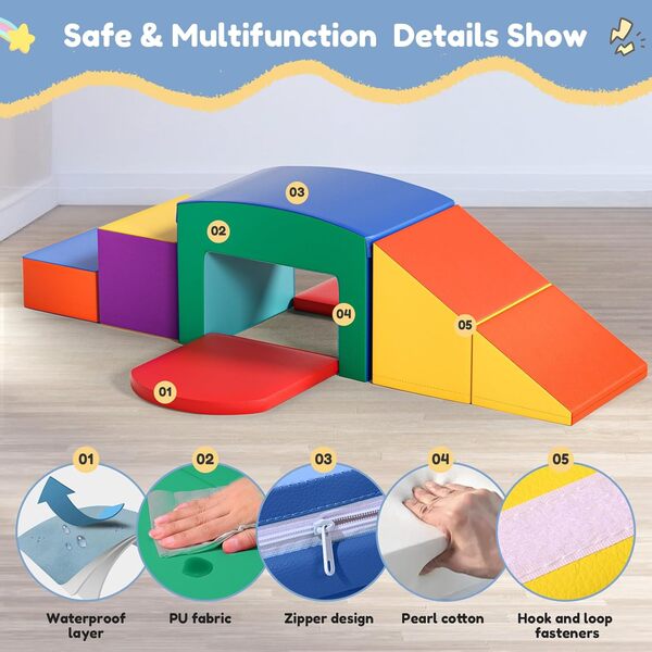 Blocs de Construction en Mousse pour bébé, Parcours motricité Bebe,Blocs de Construction en Mousse géants pour Enfants,Jouets éducatifs préscolaires pour Ramper et Grimper (coloré-6)