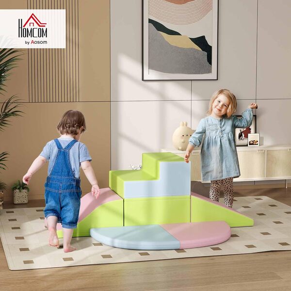 HOMCOM Parcours motricité bébé 6PCS, Module motricité bébé en Mousse EPE avec Housse en revêtement synthétique, Blocs Mousse de Construction, Jouets éducatifs Enfants d'âge préscolaire, Multicolore