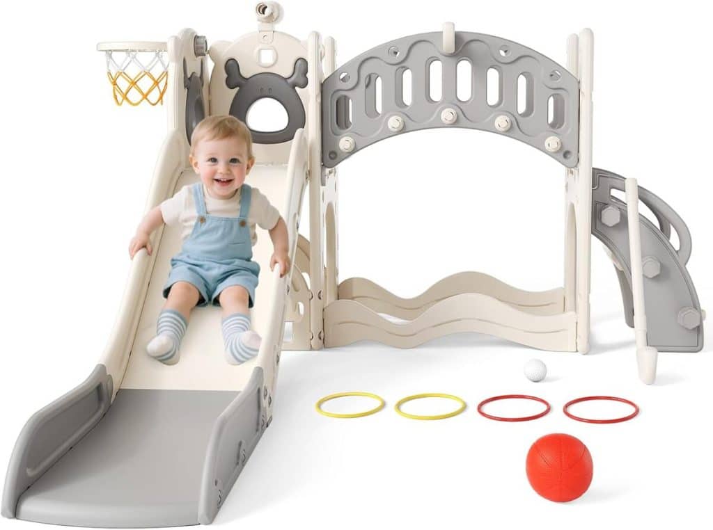 Test du toboggan Krovtoy Gris-6 avec panier de basket