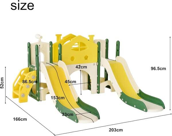 LIVLUX Toboggan Enfant 7 en 1 avec Panier de Basket, Télescope et Échelle d'escalade, Aire de Jeux Intérieure et Extérieure,pour Enfants de 1 à 6 Ans.(Vert C)