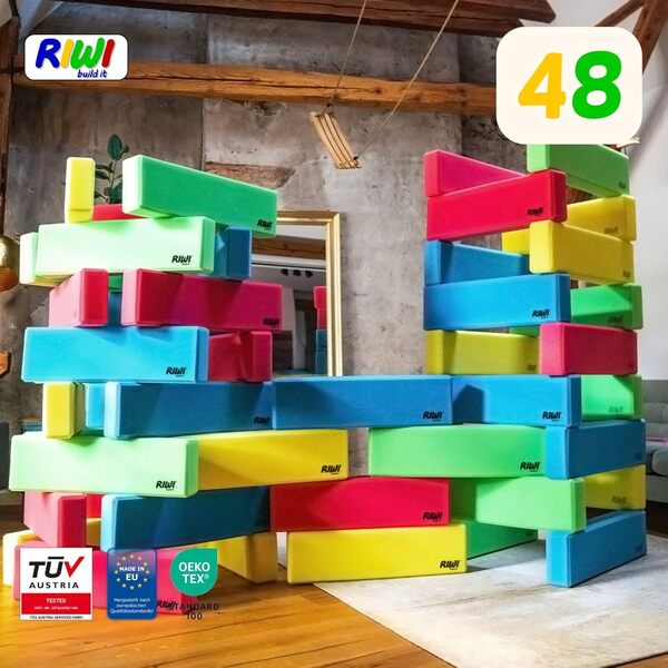 RIWI 48 Blocs de Construction en Mousse XXL | Grands Blocs de Construction Mous | Certifié TÜV Autriche | Qualité de la Mater