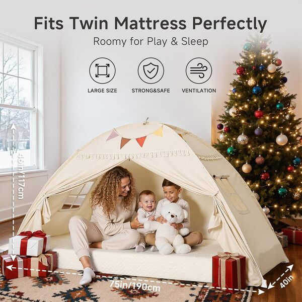 Auvent lumineux et drapeaux pour tout-petits, lit de sol, tente pour enfants, maison de jeu portable et pliable, rideaux de lit superposés jumeaux pour filles et garçons, chambre à coucher, espace
