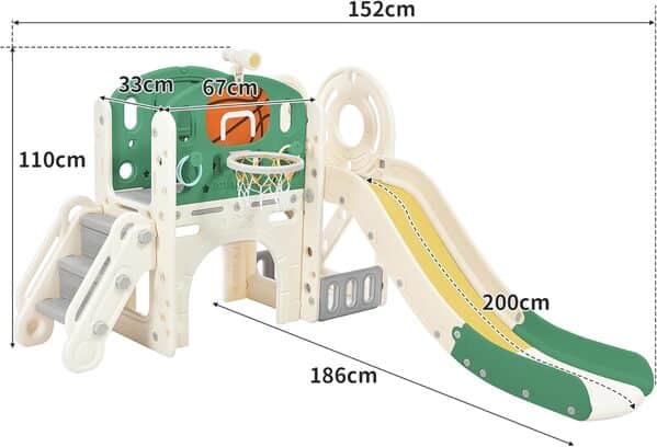 Toboggan pour enfant 5 en 1 pour l'intérieur et l'extérieur à partir de 1 à 6 ans, aire de jeu pour enfants avec long toboggan, boîte de rangement, tunnel, échelle d'escalier, panier de basket et zone
