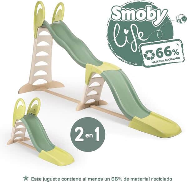 Smoby Life - Toboggan Super Megagliss - Evolutif 2 en 1 - Glisse de 170 à 360 cm - Echelle avec Mains Courantes, Marches Antidérapantes - Matière Recyclée - A Partir de 2 Ans - Fabrication Française
