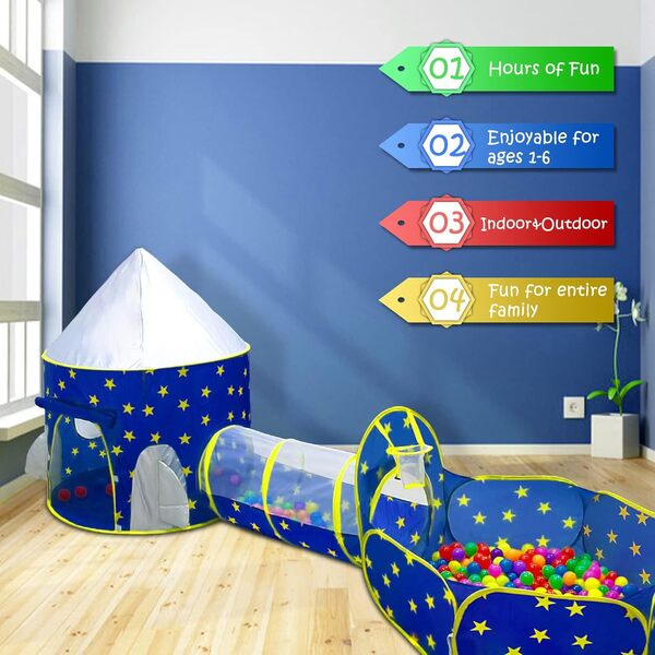 Tente de jeu 3 pièces pour garçons avec emplacement pour balles, tunnel rampant, tente de princesse pour tout-petits, jouets pour bébé, garçon...