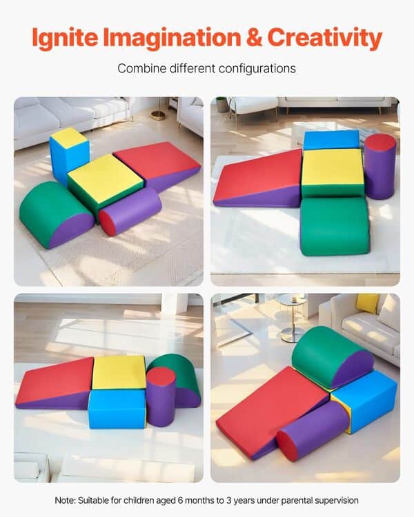 VEVOR Jouets d'escalade, 5 pièces, blocs d'escalade en mousse pour tout-petits de 6 mois à 3 ans, en cuir PU, jeu d'activités d'escalade intérieur pour ramper, grimper et glisser, facile à nettoyer