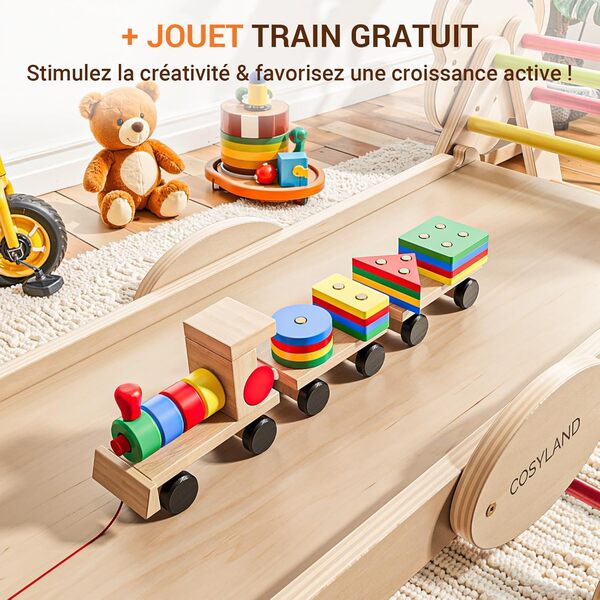COSYLAND Triangle d’Escalade Montessori 8-en-1 - Arche Pliable en Bois pour Enfants de 1 à 6 Ans, Parcours de Motricité à Hauteur Réglable, Charge 80 kg, Boîte Cadeau Colorée (Chaud)