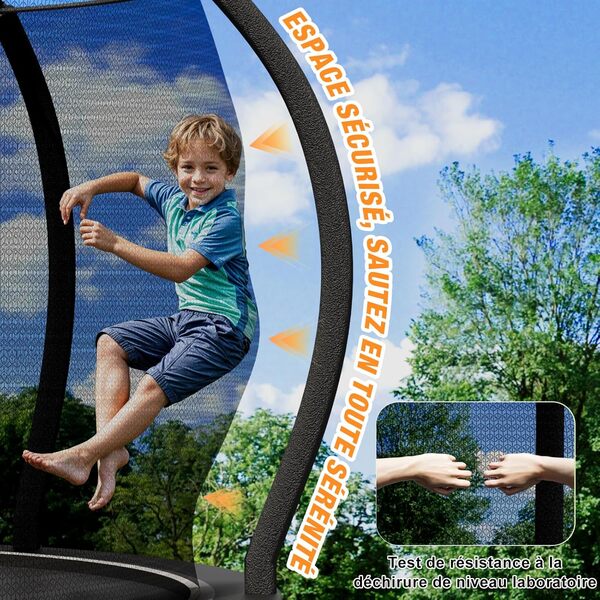 Devoko Trampoline Extérieur Ø228/305/366/427cm, Traverses de Jambe renforcées, Structure Stable et Robuste, Charge Max 160kg, Construction Monobloc, Installation Rapide, Adapté aux Enfants et Adultes