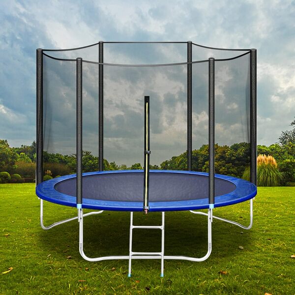 HomeMiYN Trampoline Extérieur Ø183/244/305/366 cm,Trampoline de Jardin Rond pour Enfants,Filet de Protection Externe, Coussins de Sécurité, Échelle,Protection de Bord